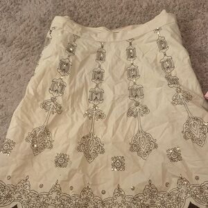 Eyeshadow Cream A-Line Skirt with Gold Embellished Motifs